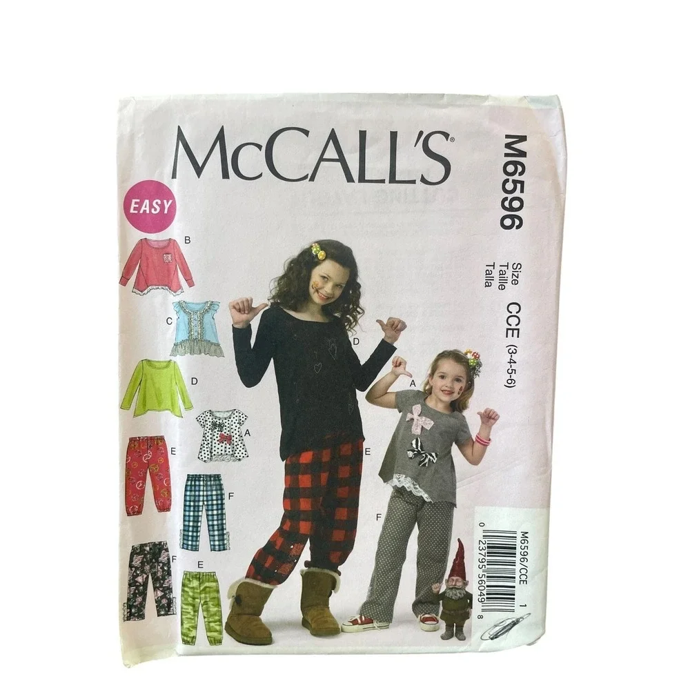 McCall's M6596 Girls' Tops Pants Pajamas CCE (3-4-5-6) Loungewear